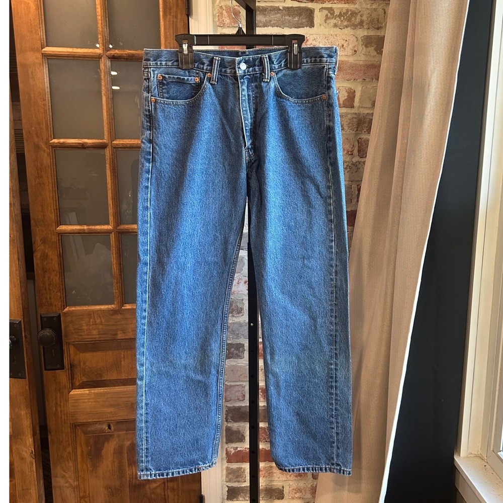 Levi's 505 Regular Fit Jeans Mens Blue Straight Leg Denim Casual Western 36x32